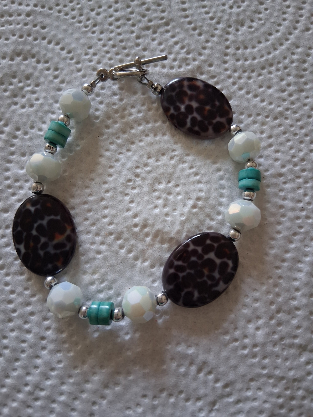 Leopard-Print Oval & Turquoise Bead Bracelet